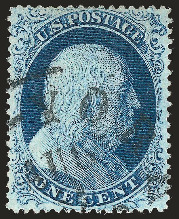 1c Blue, Ty. II (20).> Plate 2, wonderfully well-centered with marvelous deep rich color, light New York circular datestamp, Extremely Fine, with 2008 P.S.E. certificate (XF 90 SMQ $840.00)