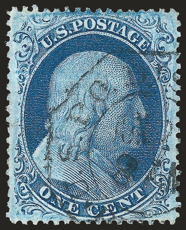 1c Blue, Ty. II (20).> Plate 11 or 12, incredibly well centered with beautiful margins, attractive plate wash, neat <Philadelphia carrier> datestamp, Extremely Fine, with 1997 P.F. certificate