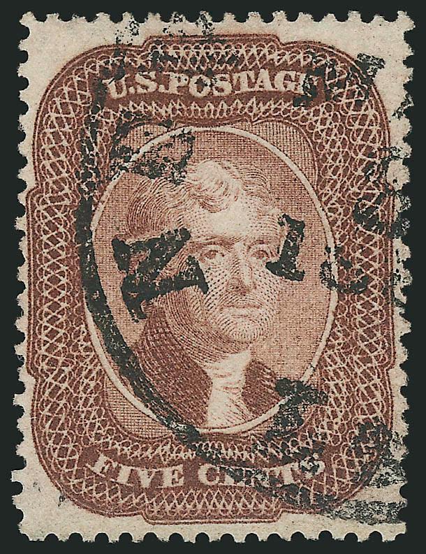 5c Brown (29).> Unusually choice centering with wide margins, bright shade and crisp impression, bold strike of New Orleans circular datestamp, most recent certificate notes major repair at bottom, appears
Extremely Fine, with 1979 and 2000 P.F. and
