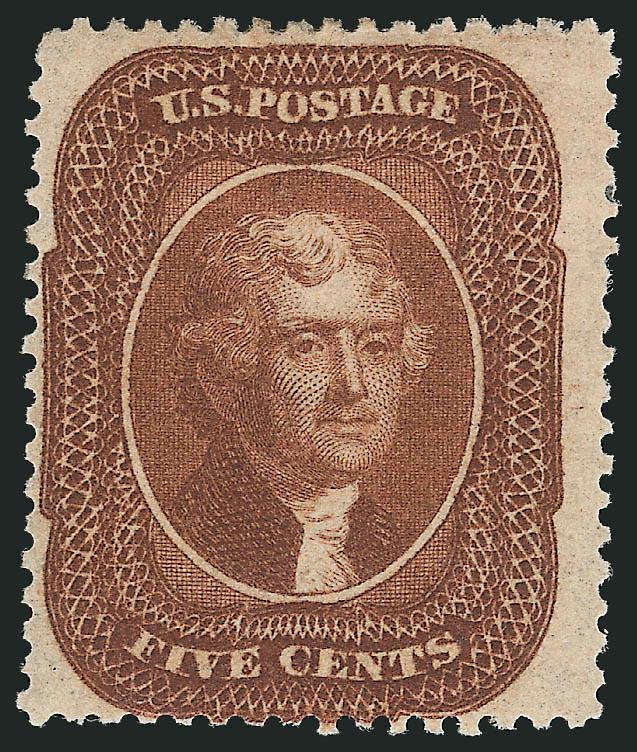 5c Orange Brown, Ty. II (30).> Original gum, single hinge mark, warm shade, fresh and Fine, with 1977 P.F. certificate