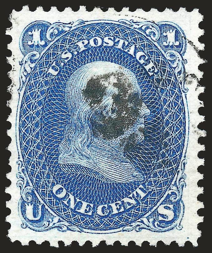 1c Blue, Re-Issue (102).> Characteristic wide margins, lovely dark shade, small cancelled area at center, Very Fine and choice, a surprisingly rare stamp in sound used condition, this is only the sixth example
without a fault we have offered since ke