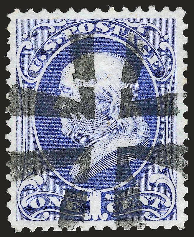 1c Ultramarine (145).> Magnificent centering and color, bold crossroads cancel, Extremely Fine Gem, with 2008 P.S.E. certificate (XF-Superb 95 SMQ $360.00)