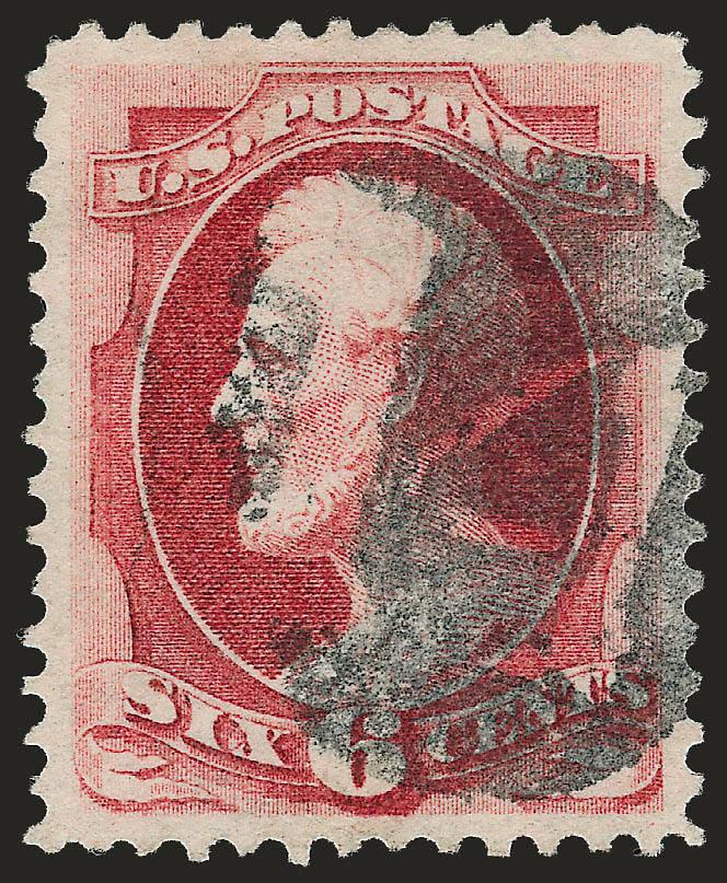 6c Carmine (148).> Magnificent margins and centering, lovely color, negative 14 numeral cancel, Extremely Fine Gem, with 2007 P.S.E. certificate (XF-Superb 95 SMQ $425.00)