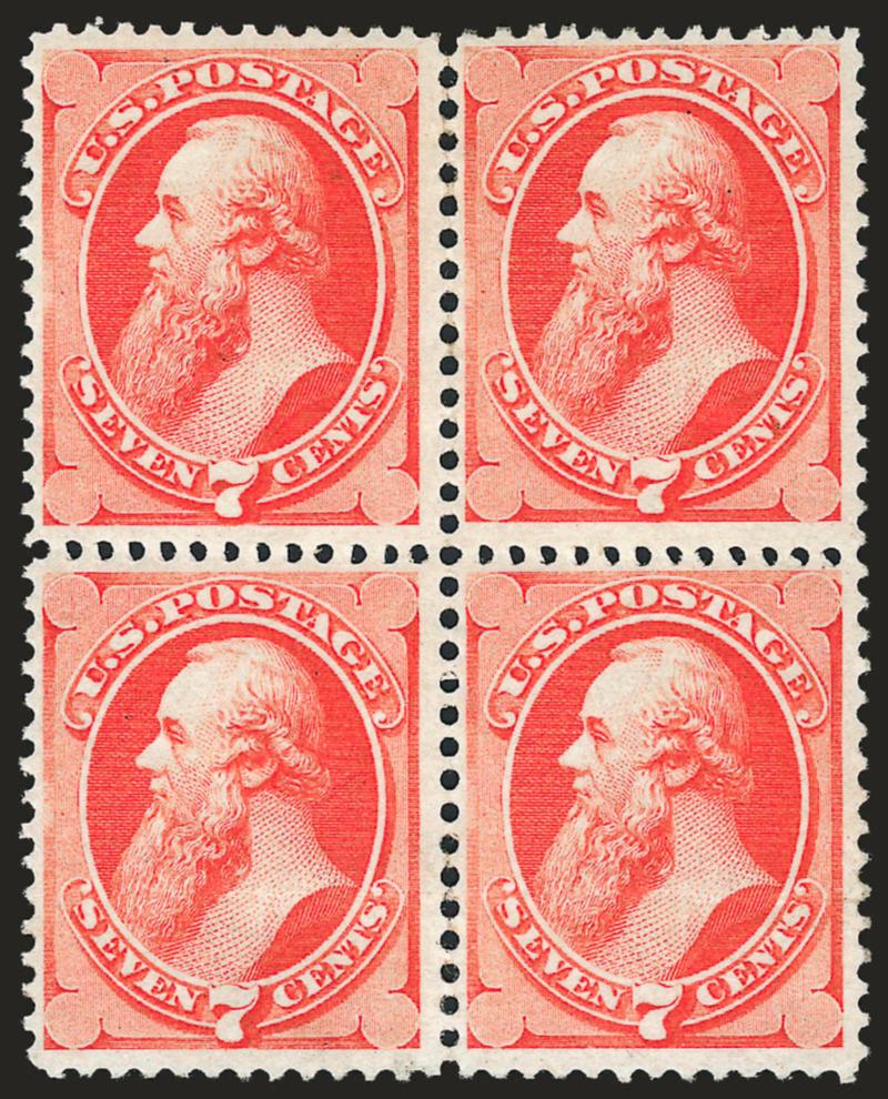7c Vermilion (149).> Block of four, original gum, vivid color, bottom pair light crease, otherwise Fine-Very Fine, scarce block -- and getting scarcer (any better and it would have been broken long ago)