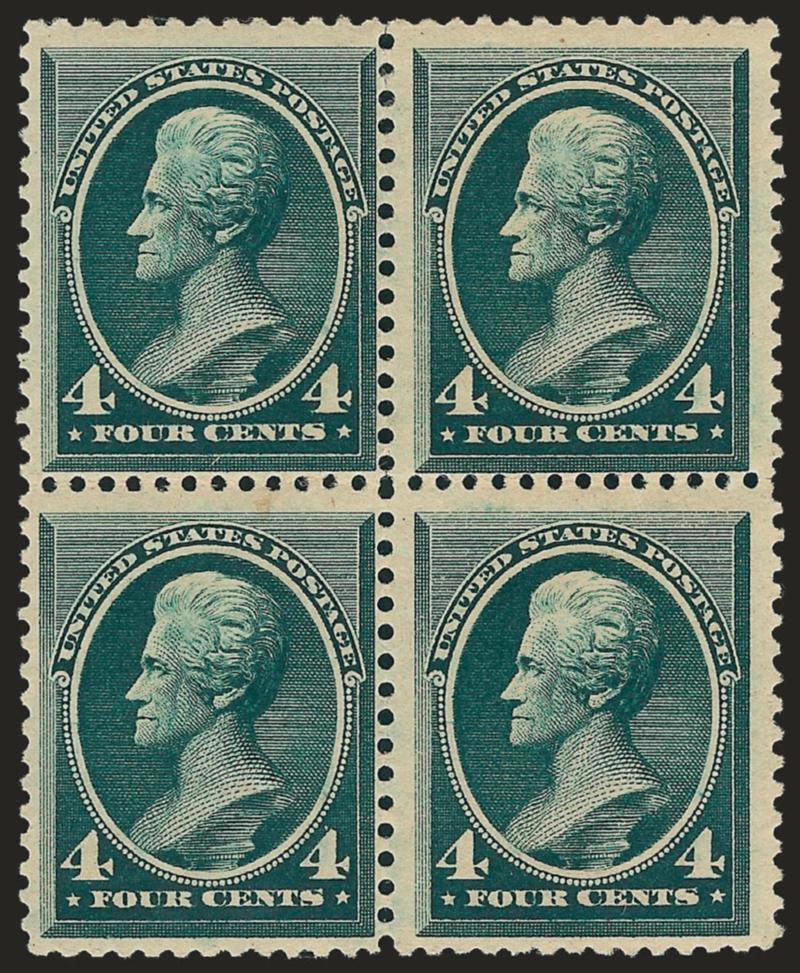 4c Blue Green (211).> Block of four, original gum, lightly hinged, Fine block