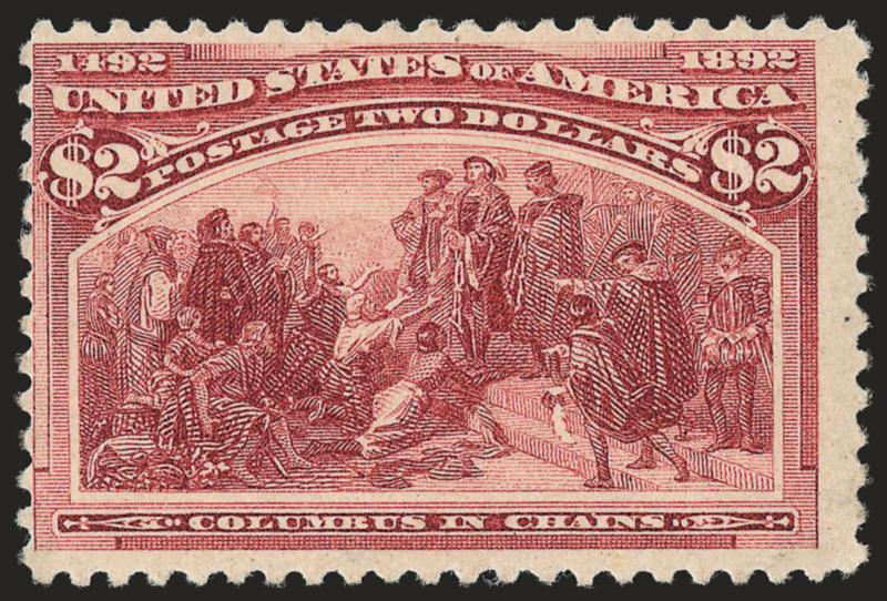 $2.00 Columbian (242).> Mint N.H., beautiful color and impression, natural gum crease, centered left, perfs clear to barely touch