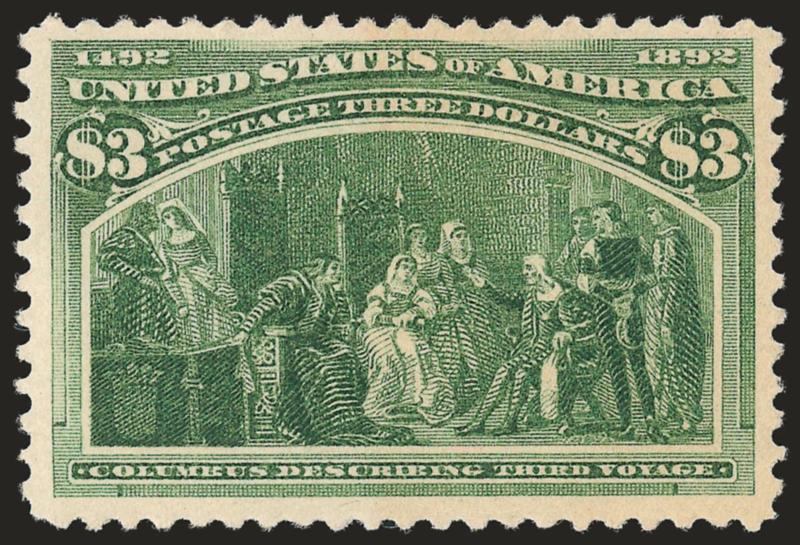 $3.00 Columbian (243).> Original gum, lightly hinged, wide margins and choice centering, deep rich color, Very Fine, with 2008 P.S.E. certificate