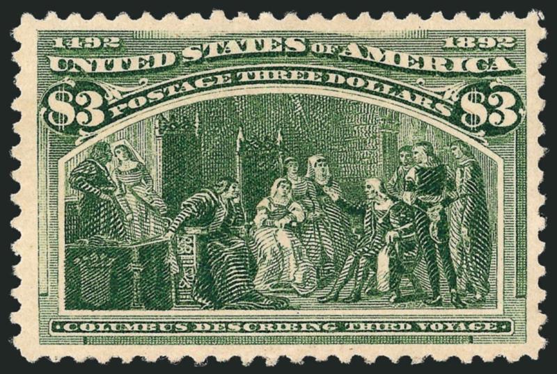 $3.00 Columbian (243).> Disturbed original gum, deep rich color and proof-like impression, wide margins, Extremely Fine