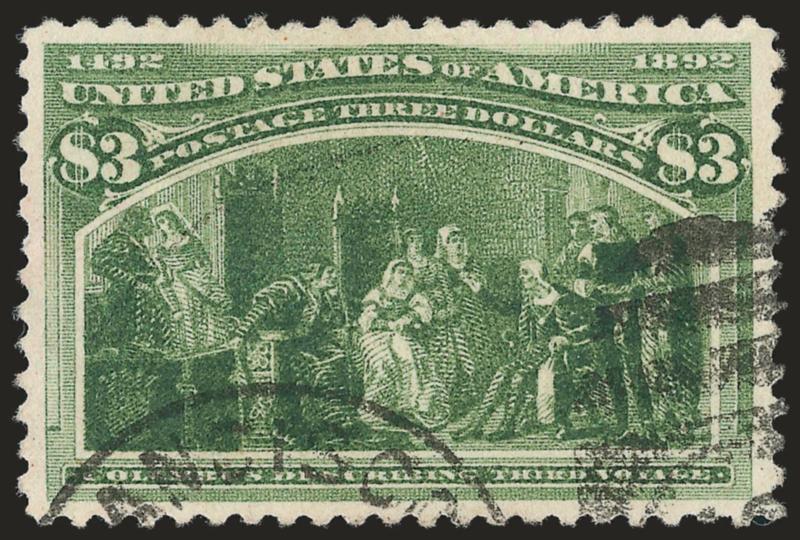 $3.00 Columbian (243).> Beautifully centered, wonderful deep rich color, San Francisco duplex, Extremely Fine, with 2008 P.S.E. certificate (XF 90 SMQ $2,100.00)