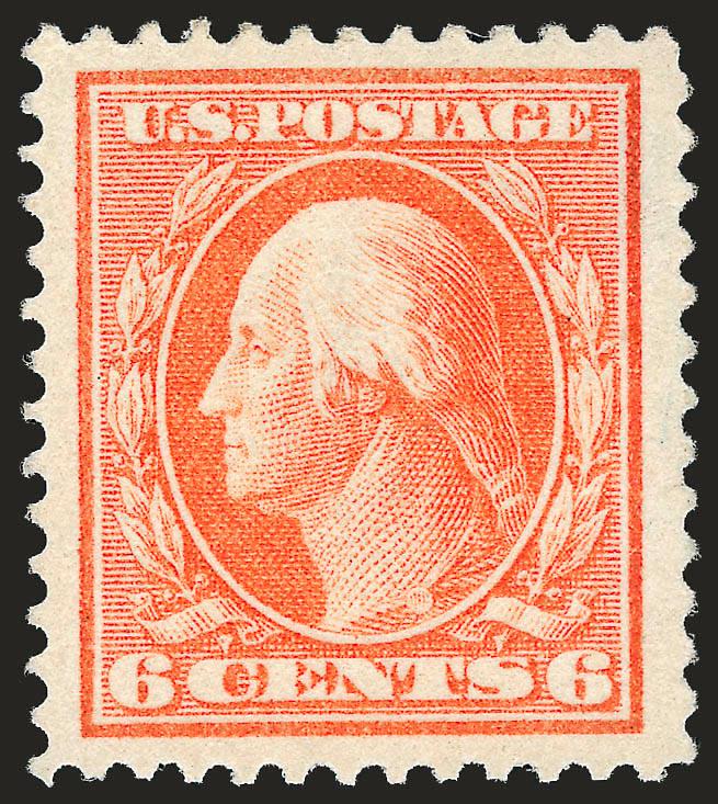 6c Red Orange (379).> Mint N.H., uncommonly wide margins and excellent centering, attractive light pastel color, Extremely Fine, with 2008 P.F. certificate (XF 90 SMQ $290.00)