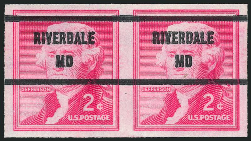 2c Jefferson Coil, Imperforate (1055b).> Mint N.H., Riverdale Md. precancel, large margins, Very Fine and choice, ex Hewitt, with 1982 P.F. certificate