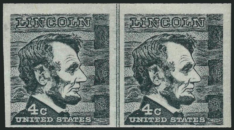 4c Lincoln Coil, Imperforate (1303b).> Mint N.H. joint line pair, large margins to clear, fresh and Fine, scarce joint line pair, Datz states 100 pair are known, of these very few are joint line pairs