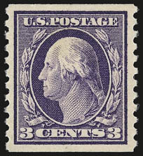 3c-5c 1914 Issue Coils (445-447).> Well-centered, beautiful wide margins, rich colors, Very Fine-Extremely Fine, 3c with 1991 P.F. certificate, 4c 1992 P.F. certificate for pair (right stamp)