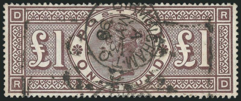 GREAT BRITAIN, 1884, £1 Brown Violet (110 SG 185).> Handsomely centered, Birmingham circular datestamp and additional lightly struck rectangle, Very Fine and choice, SG £2,400