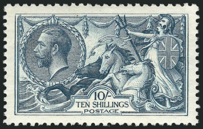 GREAT BRITAIN, 1919, 2sh6p-10sh Seahorses (179-181 SG 415a, 416-417).> Magnificent centering, Extremely Fine set, SG £735