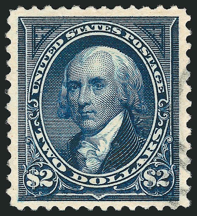 $2.00 Bright Blue (262).> Warm color on bright paper, detailed impression, unobtrusive cancel at right is barely noticeable, long and full perforations all around<><>^EXTREMELY FINE. A GORGEOUS USED EXAMPLE OF
THE $2.00 1894 UNWATERMARKED BUREAU IS