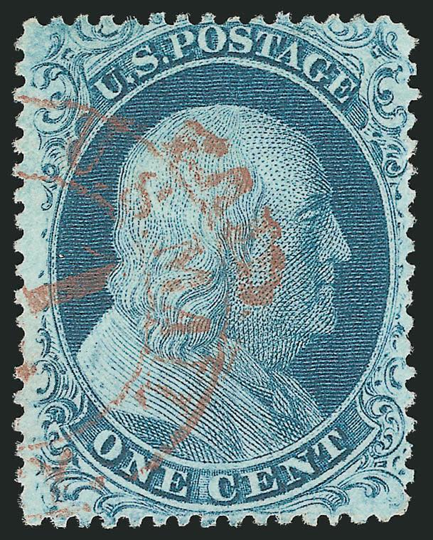 1c Blue, Ty. II (20).> Plate 2, well-centered, rich color, <red New York U.S. Mail carrier datestamp> cancel, Very Fine and choice, a pretty stamp, with 1994 P.F. certificate