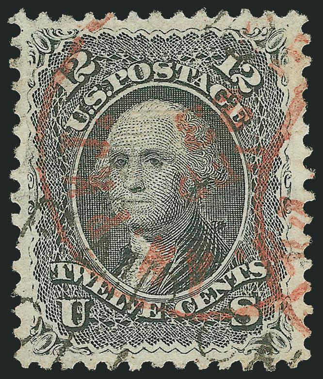 12c Black, E. Grill (90).> Well-centered with wide balanced margins, red cancel and black <Paid Only to England> transit<><>^EXTREMELY FINE GEM EXAMPLE OF THE 1868 12-CENT E GRILL. OUTSTANDING IN EVERY
RESPECT.^<><>With 1993 and 2004 P.F. certi