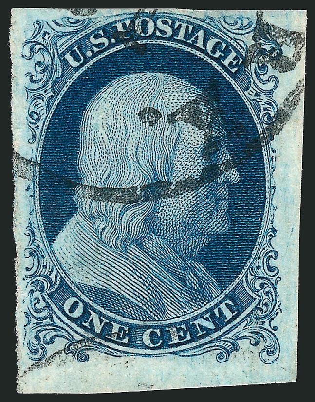 1c Blue, Ty. Ia (6).> Position 100R4, huge margins all around incl. <bottom right corner sheet margin,> deep rich Plate 4 color,  neat strike of circular datestamp leaves the design characteristics clearly
visible<><>^EXTREMELY FINE. A REMARKABLE C