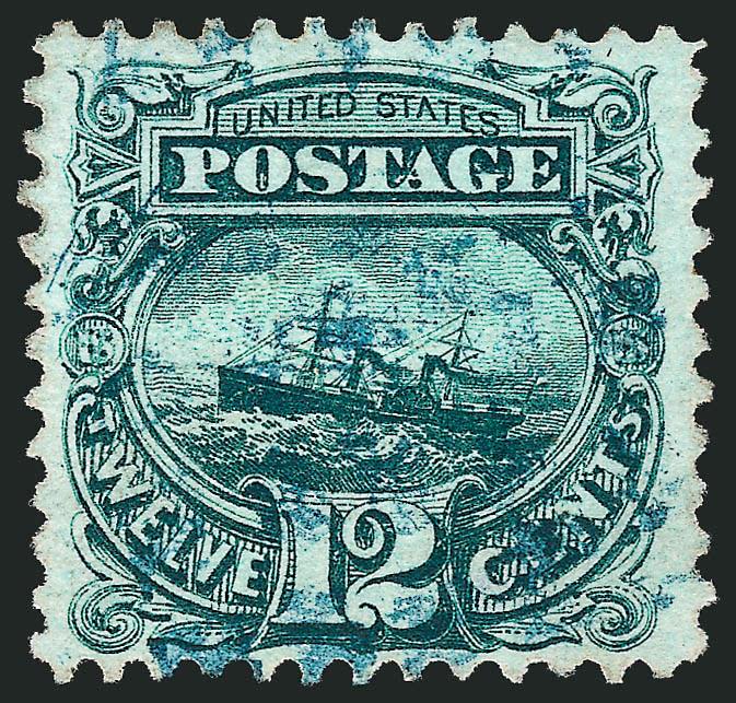 12c Green (117).> Well-proportioned margins, intense shade and proof-like impression, unobtrusive strike of <blue cancel,> fresh and Extremely Fine, small blue backstamp, with 2000 P.F. certificate