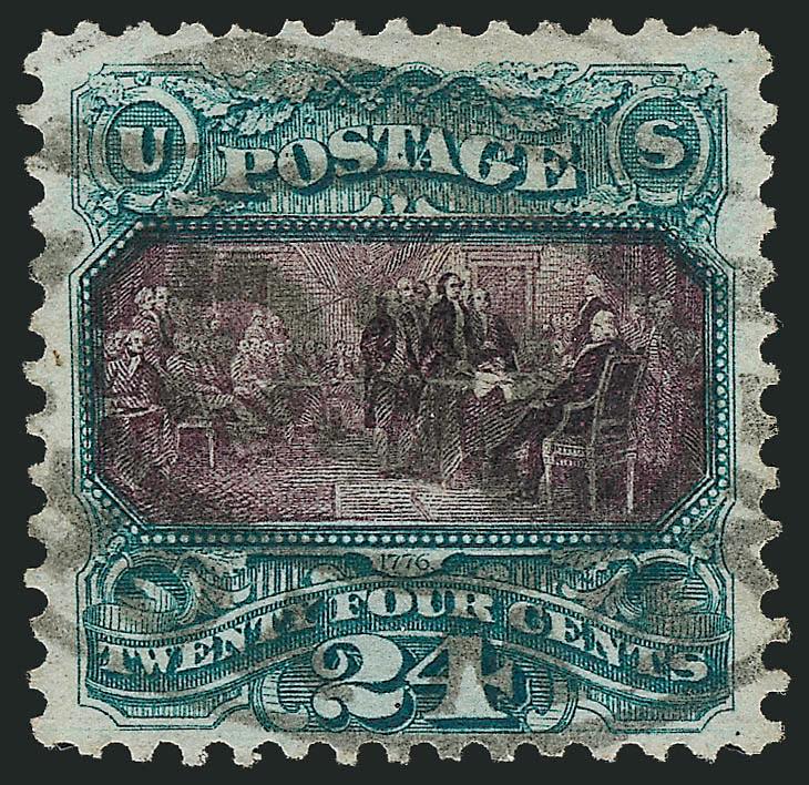 24c Green & Violet, Re-Issue (130).> Deep rich colors and proof-like impressions, wide margins, bold strike of duplex cancel<><>^VERY FINE AND CHOICE USED EXAMPLE OF THE 24-CENT 1869 PICTORIAL RE-ISSUE.^<><>With
1998 P.F. certificate