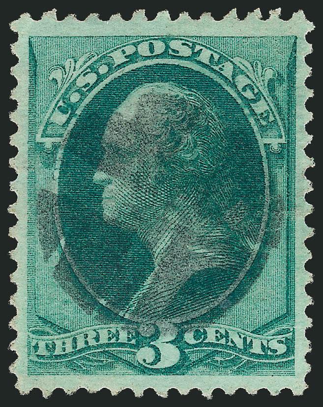 3c Green (147).> Deep rich color, wide and balanced margins, well-struck quartered cork cancel, Extremely Fine Gem, for some reason the 3c National is much rarer with Jumbo margins than the Continental and
American issues, with 2000 P.S.E. certificat
