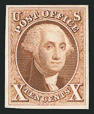 10c Dark Brown, Large Die Trial Color Proof on India (2TC1).> On original cards, reduced to stamp size, large margins, Very Fine