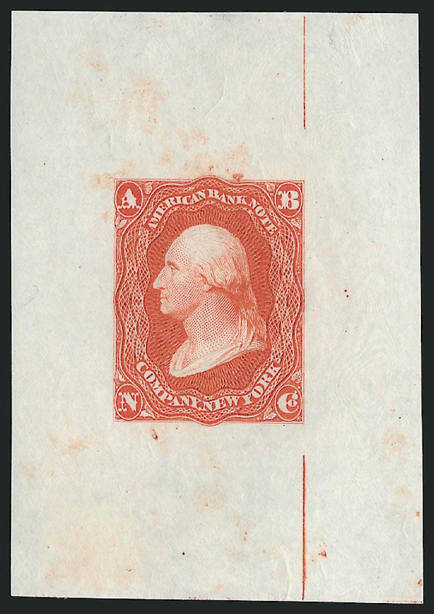 American Bank Note Co., Washington Design Die and Plate Essays and Proofs.> Small collection of seventeen items, the central vignette is attributed to the work of Danforth, Bald & Co. (see Nos. 11-E10-11-E13),
incl. die in Black with outer ornaments