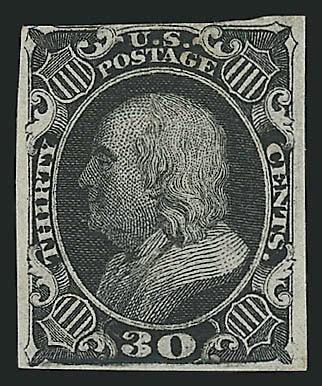 30c Black, Trial Color Plate Proof on Wove (38TC5).> Large margins to just in, deep shade, fresh and Fine