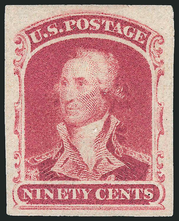 90c Rose Lake, Trial Color Plate Proof on Wove (39TC5).> Large to huge margins, Extremely Fine