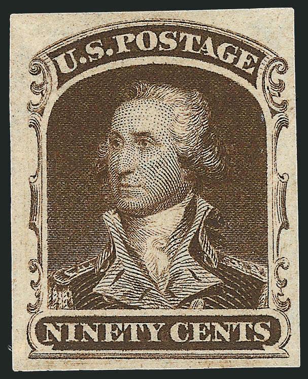 90c Sepia, Trial Color Plate Proof on Wove (39TC5).> Ample to large margins, Very Fine and choice