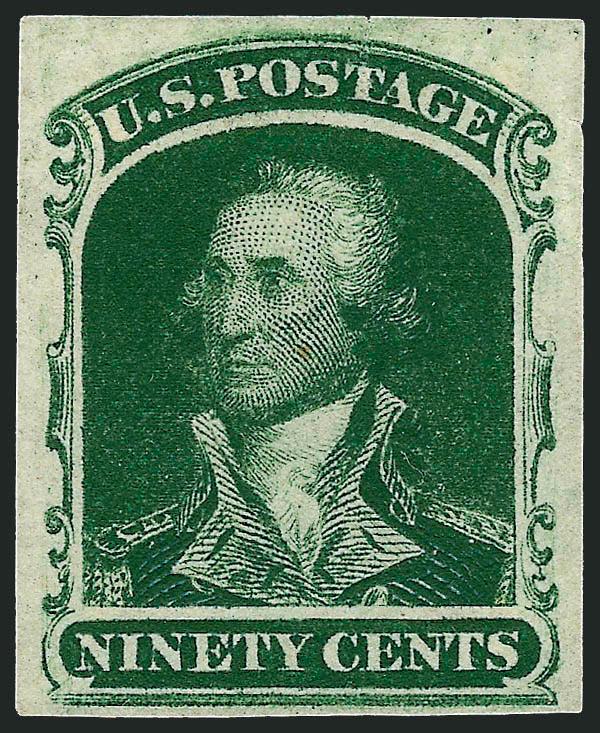 90c Dark Green, Trial Color Plate Proof on Wove (39TC5).> Clear to huge margins, Very Fine