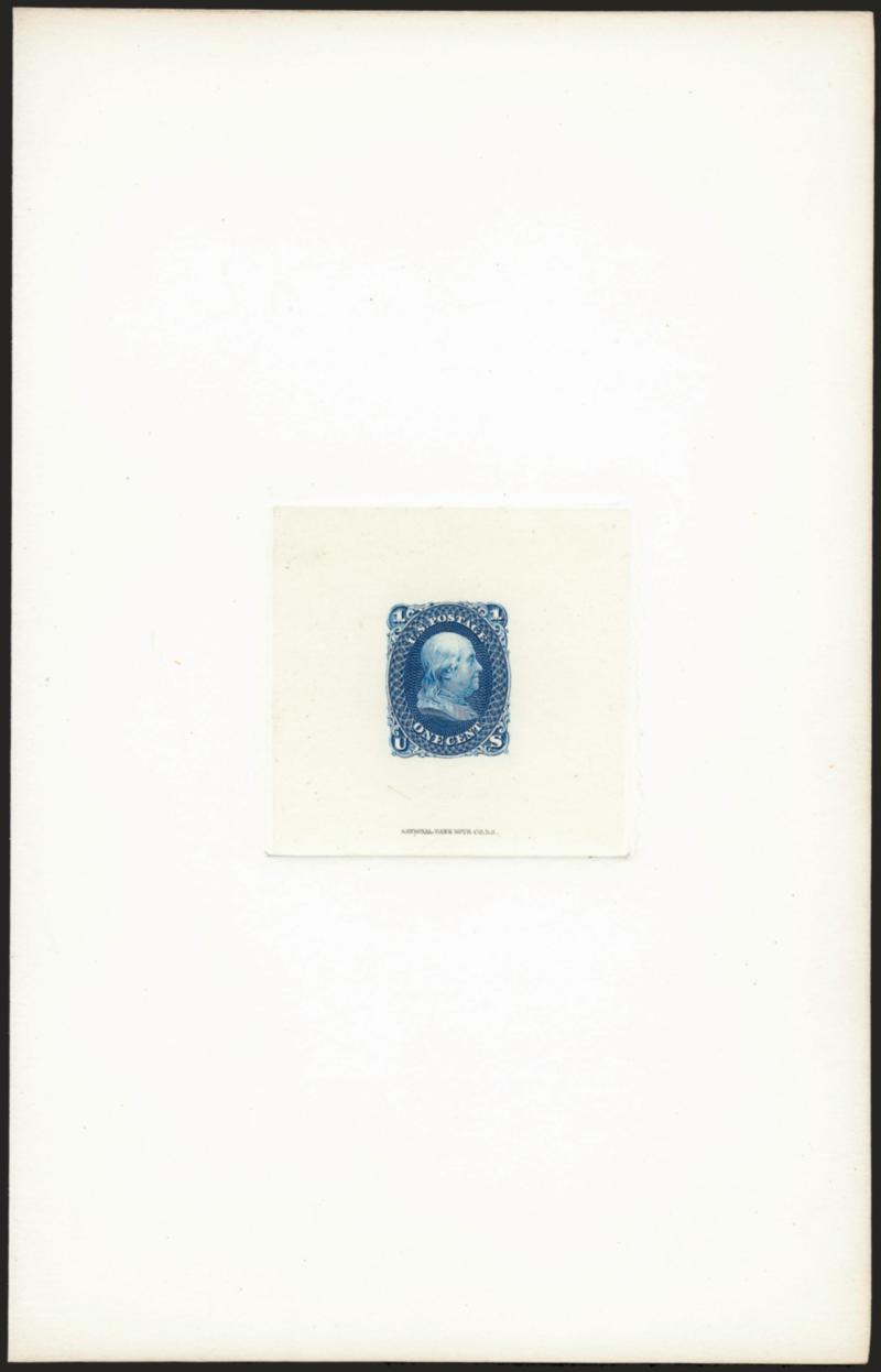 1c Blue, Large Die Proof on India (63P1).> Die sunk on 140 x 218mm card, National Bank Note Co. imprint and faint 440 die no., Extremely Fine
