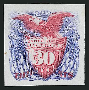 1c-30c 1869 Pictorial Issue, Plate Proofs on India (112P3-117P3, 119P3, 121P3).> 38 proofs, singles and multiples in various quantities from one to thirteen each, incl. 2c bottom imprint and plate no. 28 strip
of six, 6c block of four and two vertica