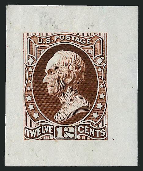 12c Deep Orange Brown, Die Essay on India (151-E7a).> Off card and reduced to 31 x 38mm, minor natural India paper hinging translucency, Very Fine