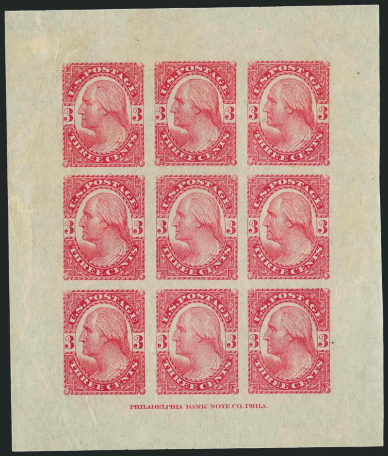 1877 Philadelphia Bank Note Co. Die and Plate Essays.> Sixteen items, incl. Nos. 184-E4fk, 186a-E2b (two) and 191-E2a, almost without exception Very Fine, attractive lot
