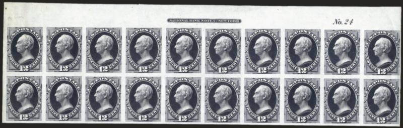 12c Violet, Plate Proof on India (151P3).> Top imprint and plate no. 24 block of 20, Very Fine-Extremely Fine