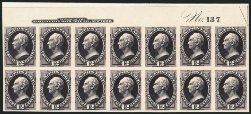 12c Blackish Violet, Plate Proof on India (162P3).> Top imprint and plate no. 137 block of fourteen, on original card backing, Very Fine-Extremely Fine