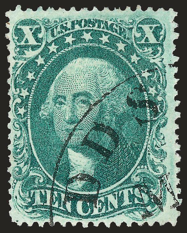 10c Green, Ty. I (31).> Pretty shade on bright paper, neat strike of circular datestamp cancel, fresh and Fine, with 1987 P.F. certificate