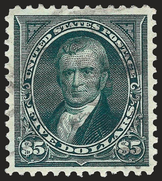 $5.00 Dark Green (278).> Wide margins which are close to Jumbo proportions, almost perfectly centered, light cancel, Extremely Fine, with 2008 P.F. certificate