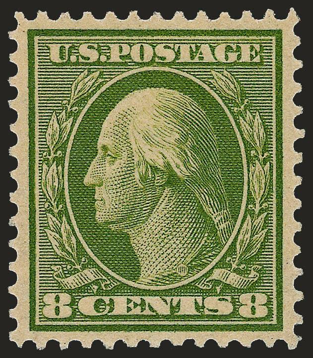 8c Olive Green (337).> Mint N.H., pretty shade and impression, perfectly centered with well-balanced margins, Extremely Fine Gem, a gorgeous stamp, with 2000 and 2006 P.F. certificates (Superb 98 SMQ
$4,400.00)