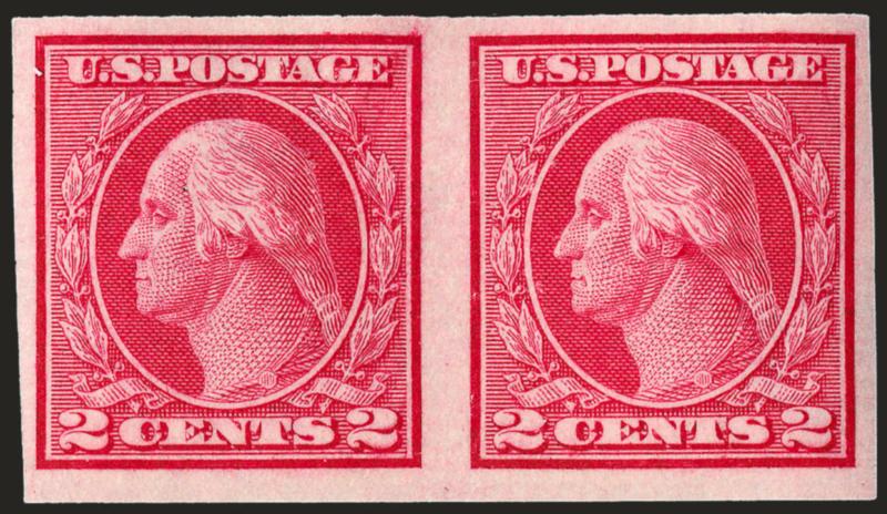 2c Carmine, Ty. I, Imperforate Coil (459).> Pair, brilliant color, Very Fine