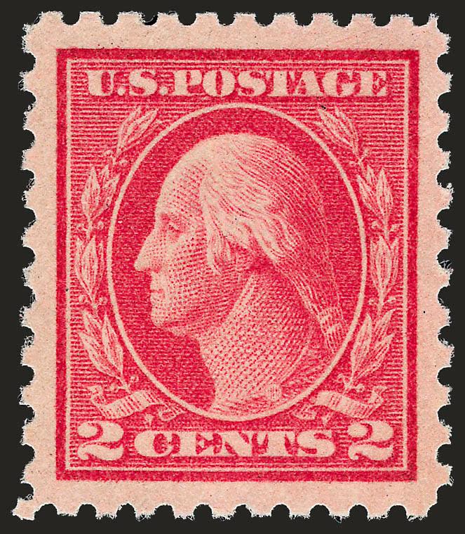 2c Carmine, Ty. I (463).> Mint N.H., brilliant color, Jumbo margins, Extremely Fine Gem, a huge stamp, with 2008 P.S.E. certificate (Superb 98 Jumbo unpriced in SMQ above the grade of 98, SMQ $740.00 as 98),
only one has graded higher to date and on