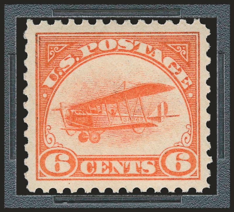 6c Orange, 1918 Air Post (C1).> Mint N.H., vivid shade, well-proportioned margins, fresh and Extremely Fine Gem, a pretty stamp, P.S.E. encapsulated (XF-Superb 95 SMQ $640.00)