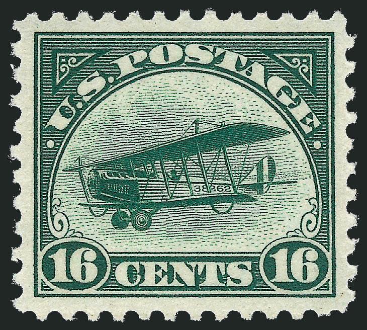 16c Green, 1918 Air Post (C2).> Mint N.H., gorgeous rich color and bright paper, Extremely Fine Gem, with 2007 P.S.E. certificate (XF-Superb 95 SMQ $640.00)