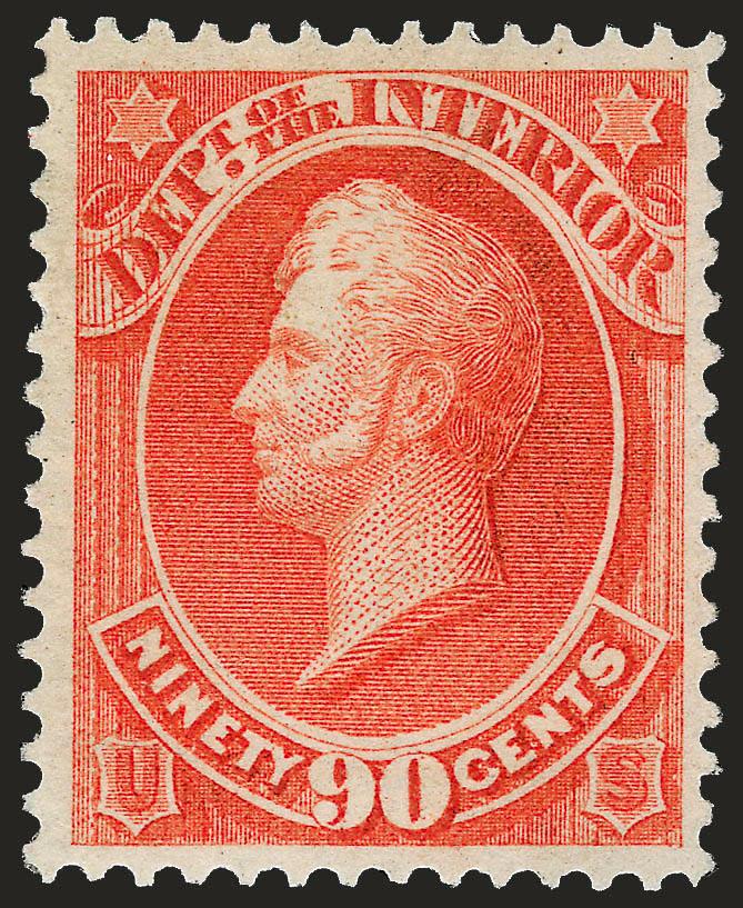 90c Interior (O24).> Original gum, single hinge mark at top, pretty shade, crisp impression, long and full perforations all around, Extremely Fine, with 2008 P.S.E. certificate (VF-XF 85 SMQ $520.00)