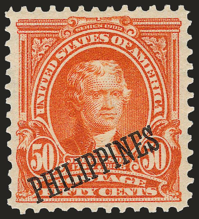 PHILIPPINES, 1903, 50c Orange (236).> Barest trace of hinging (appears Mint N.H.), beautifully centered with vivid color, Extremely Fine, with 2008 P.F. certificate (XF 90)