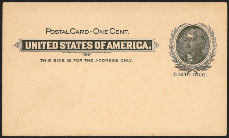 PUERTO RICO, 1899-1900, 1c Black on Buff, Postal Card (UX1A).> Unused, Very Fine, with 1988 P.F. certificate