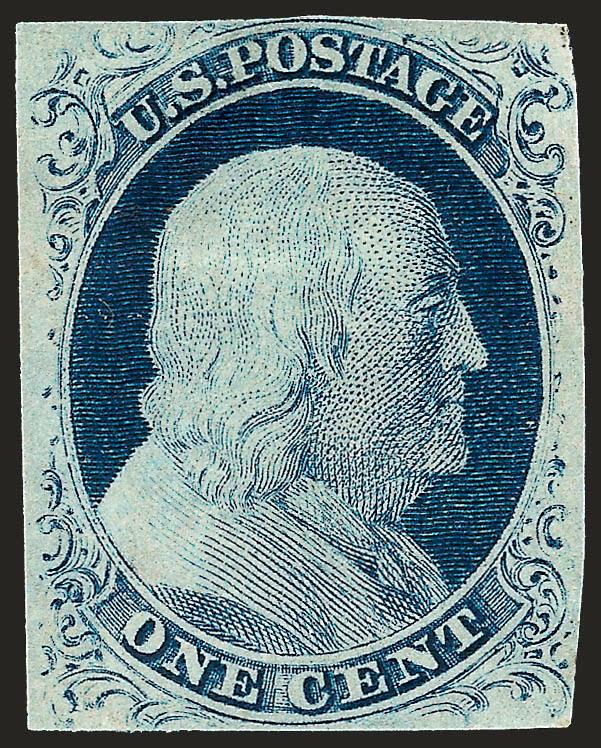 1c Blue, Ty. IV (9).> Original gum, recut once at top and bottom, full margins all around, Very Fine, with 1985 P.F. certificate