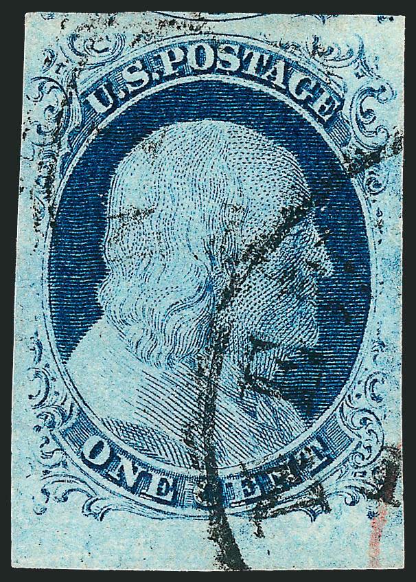 1c Blue, Ty. IV (9).> Position 93L1L, recut once at top, large to enormous margins including part of bottom sheet margin, neat town datestamp, Extremely Fine Gem, ex Levi and Zoellner